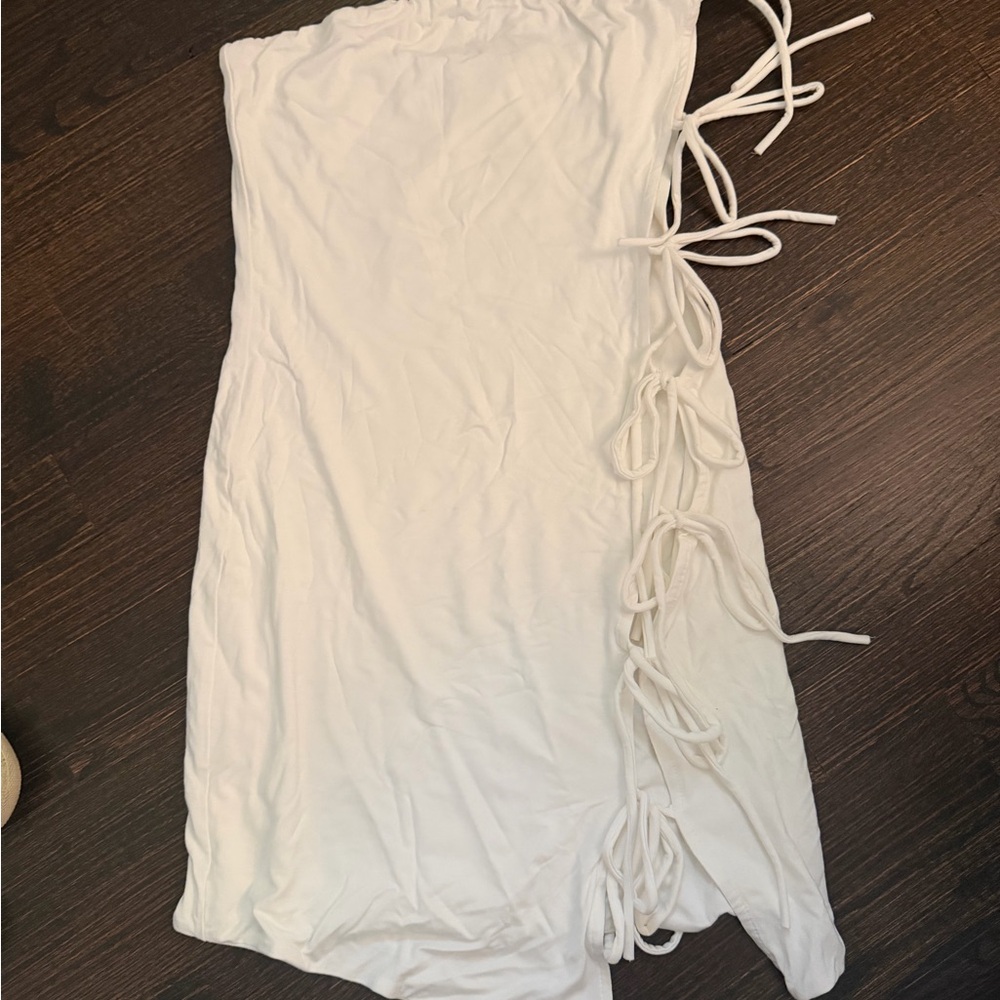 White Mini Kurtis strapless Dress with Side Ties